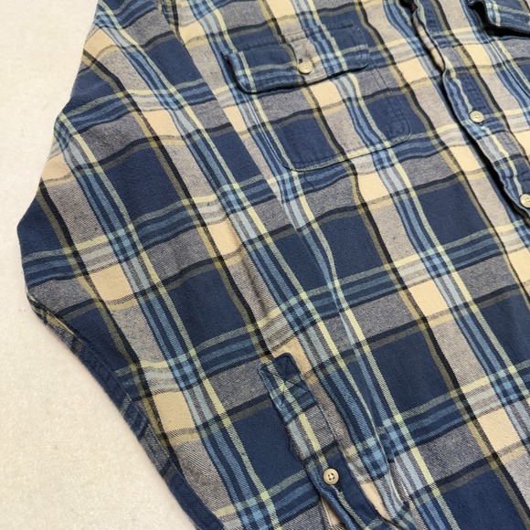 Timberland Men's Medium Flannel Shirt Blue / Beige Plaid 100% Cotton Workwear - Picture 8 of 16
